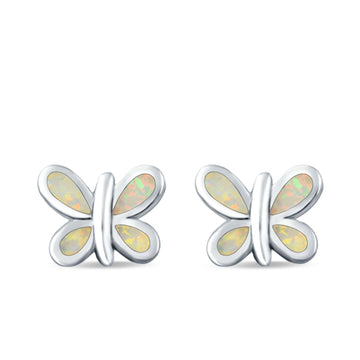 Butterfly Stud Earrings Lab Created White Opal 925 Sterling Silver (8mm)